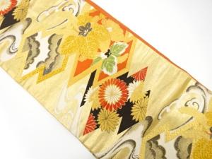 アンティーク　松皮菱に桐・菊・荒波模様織り出し名古屋帯（着用可）